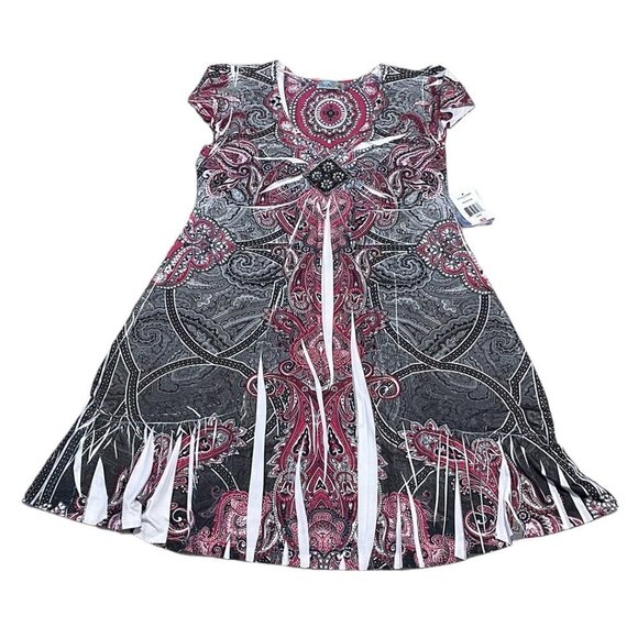 Unity Travel Para Dress NWT Paisley Beaded Short Sleeve Pink Black Size Large L - Picture 4 of 16